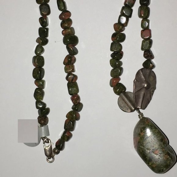 16" Unakite and Silver Necklace - Picture 6 of 14